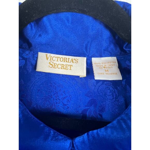 Vintage 90s Victoria's Secret Gold Label Blue Satin Floral Sleep Shirt Medium - Picture 3 of 8